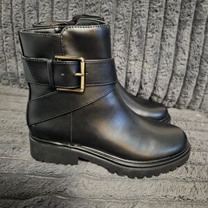 Unisa Black Ankle Boots with Gold Buckle